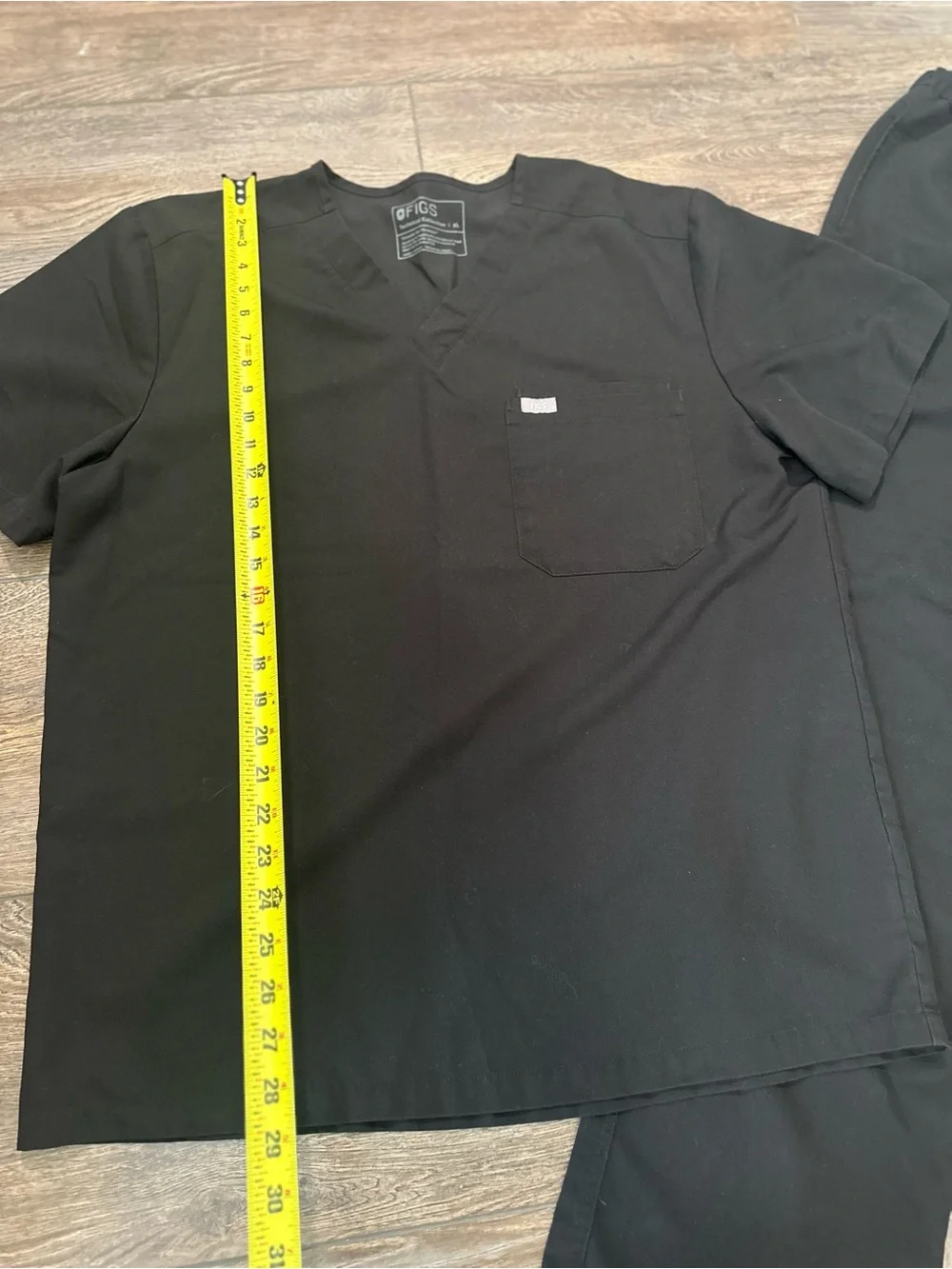 Figs Men's Black Scrub Top and Pants with White Drawstring